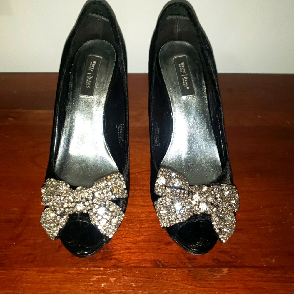WHBM Bow suede heels